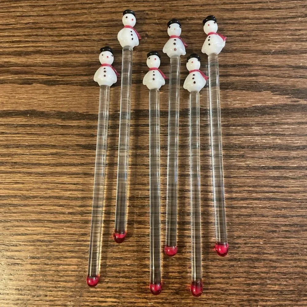 Vintage Hand Blown Glass Christmas Swizzle Sticks Cocktail Stirrers Set of 6